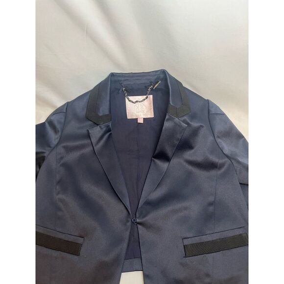 Rebecca Taylor Navy and Black Satin Cropped Tuxedo Jacket, Sz 4 - Picture 6 of 14